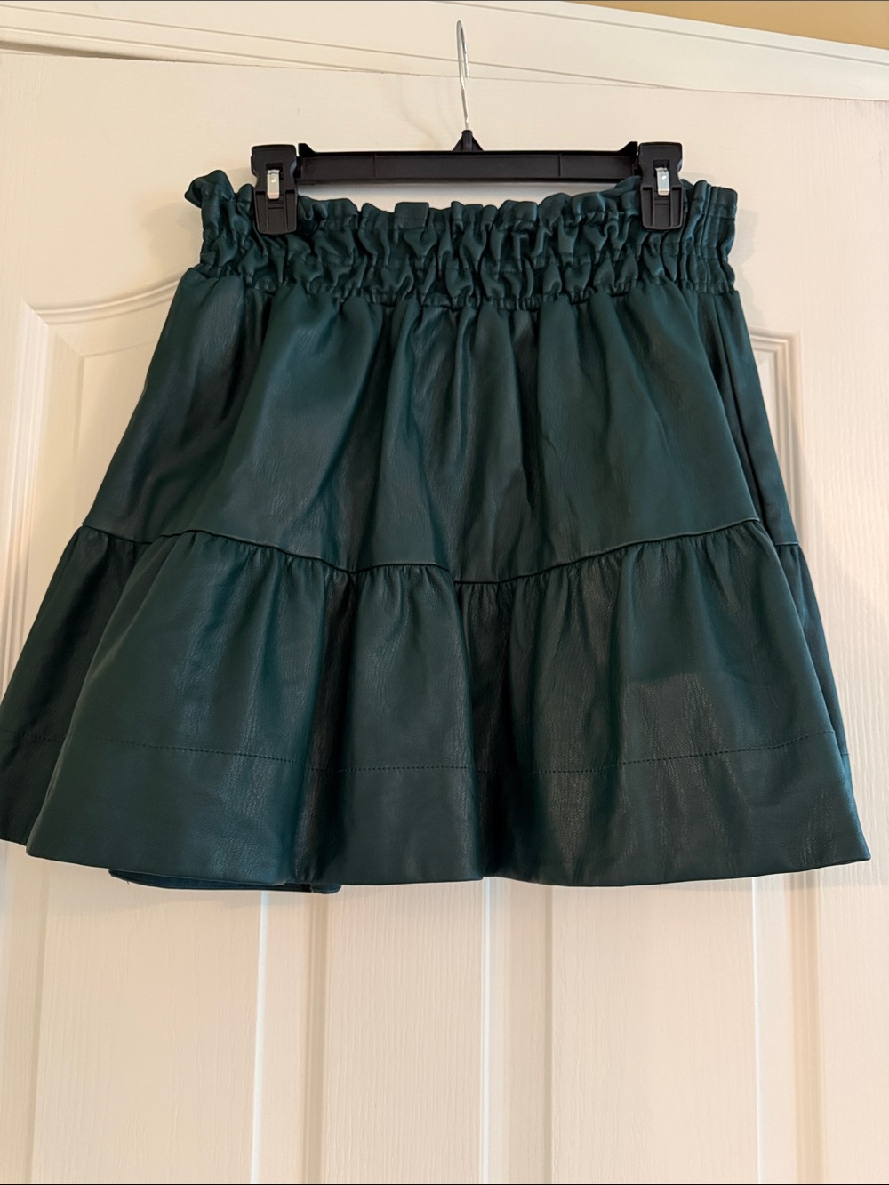 Anthropologie Dark Green Tiered Faux Leather Skirt